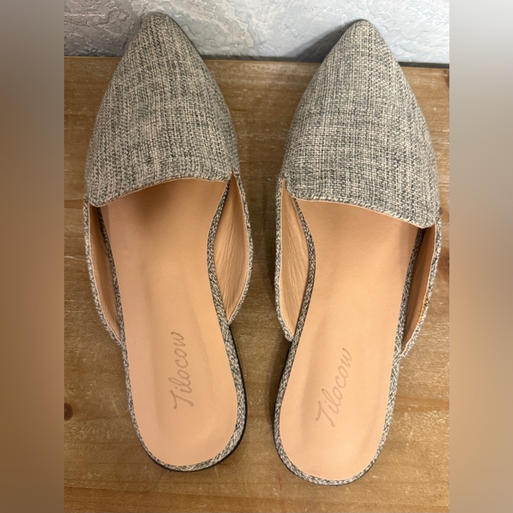 Women's  Tilocow  Gray Burlap Slip-On Flats/mule shoes Sz 8.5 - Picture 4 of 8